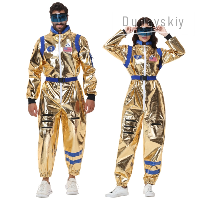 Anime Cosplay Couple - Błyszczący Metaliczny Złoty Kombinezon Astronauty Kostium